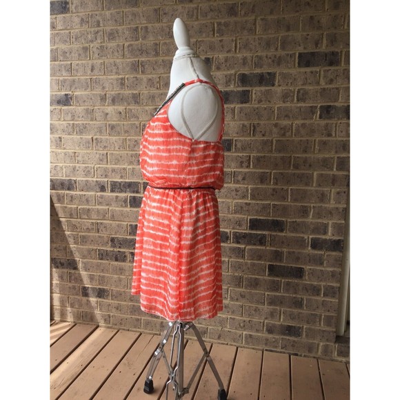 Three Pink Heart Orange White Tie Dye Summer Dress Beaded Neckline Size L MSRP58 - Picture 3 of 7